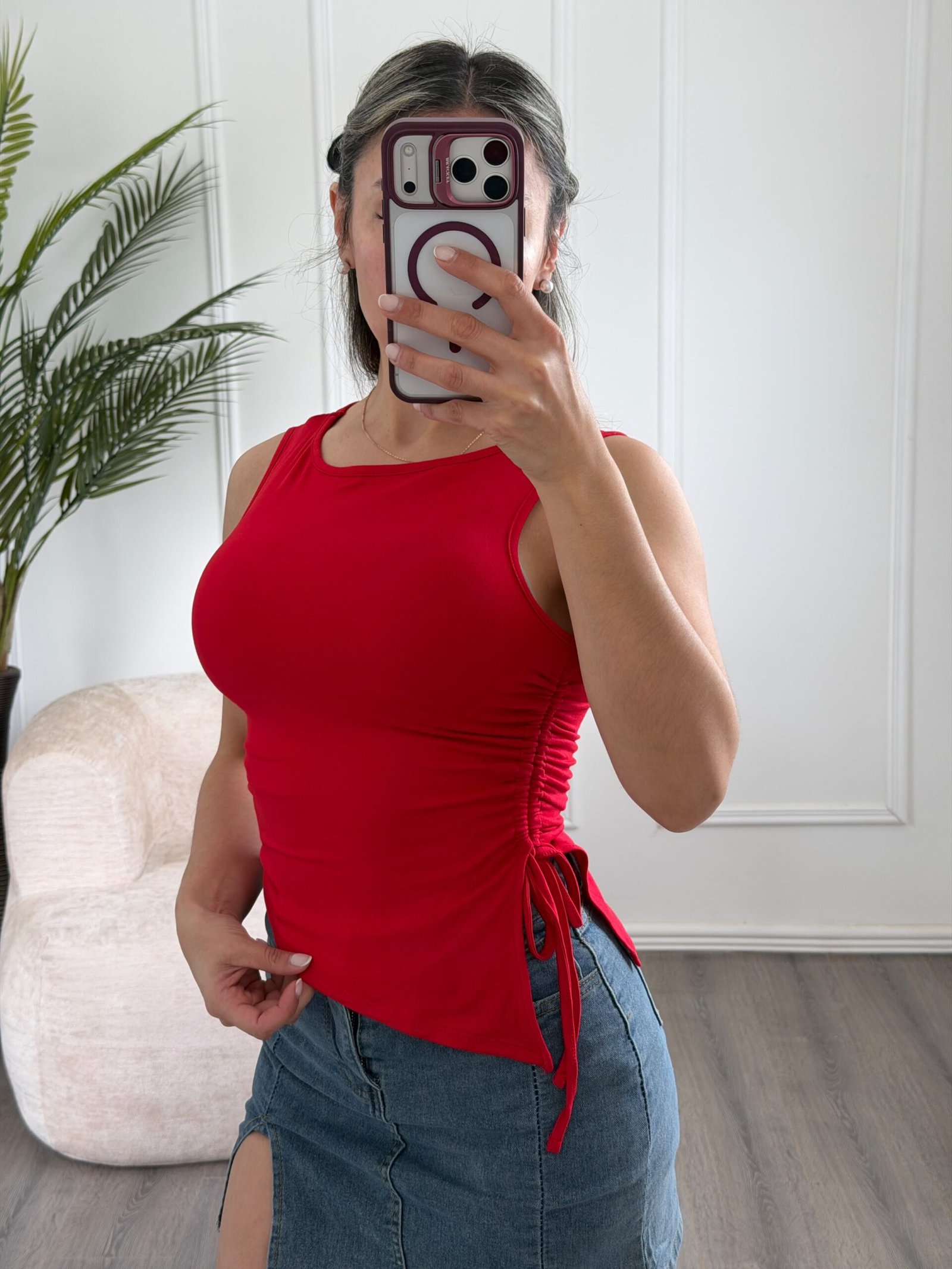 Blusa con frunce roja A170 - Imagen 2